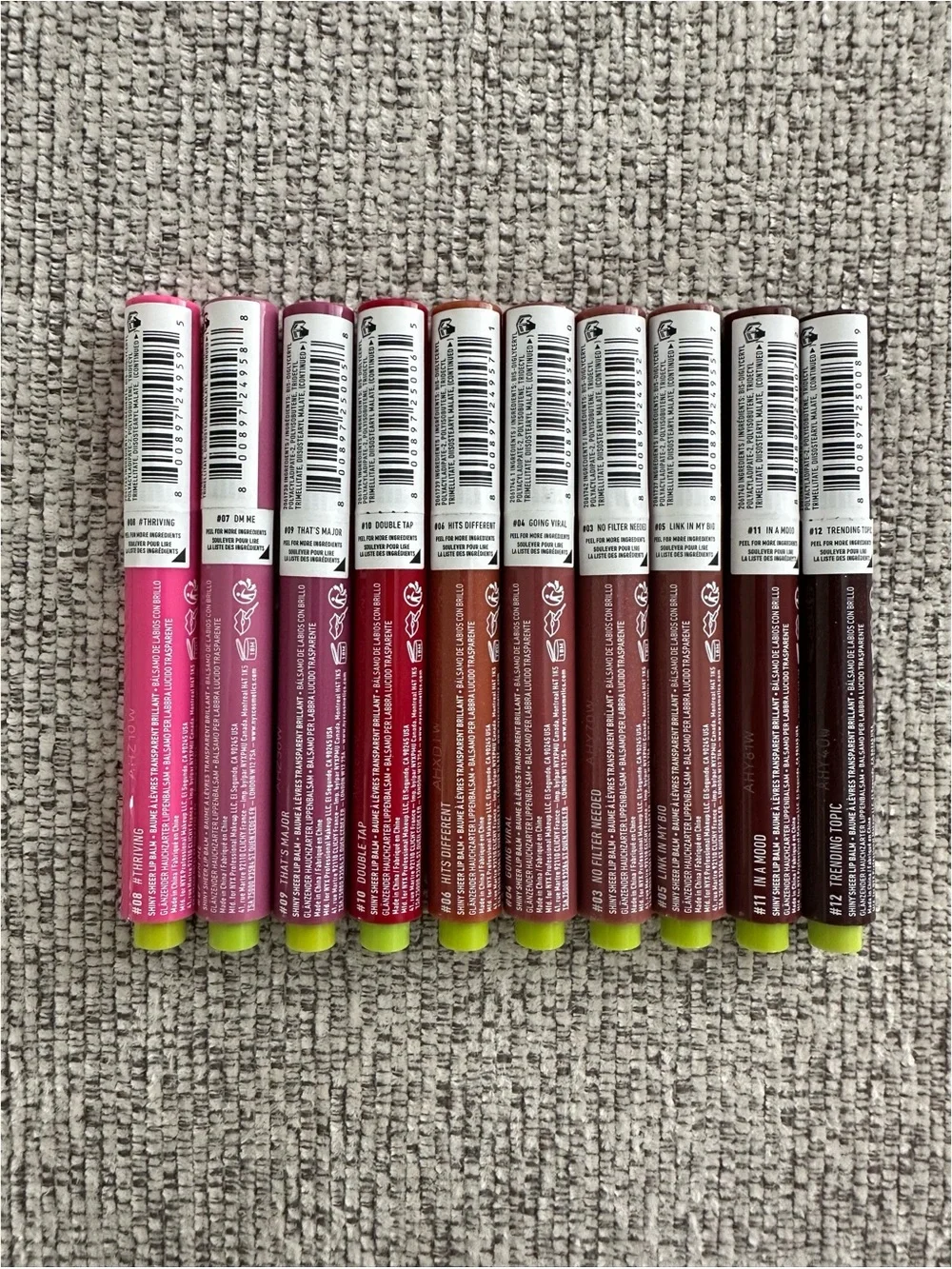 BRAND NEW NYX Makeup Fat Oil Slick Click Shiny Lip Balm Set of 10 Shades